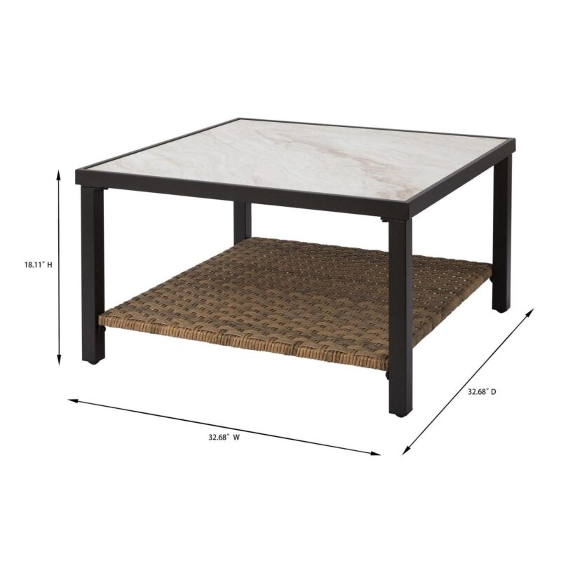 Better Homes and Gardens River Oaks Tile Top Coffee Table with All-Weather Wicker Shelf, White - Image 4