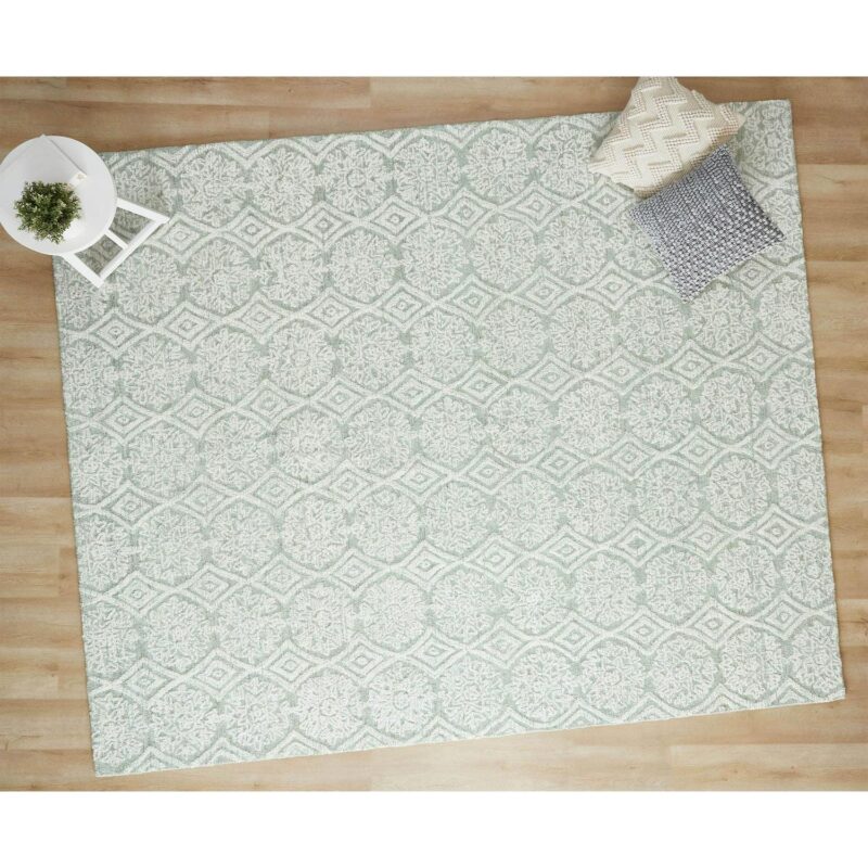 Better Homes and Gardens Suzani Muted Green Medallion Wool Indoor Area Rug, 8' x 10'