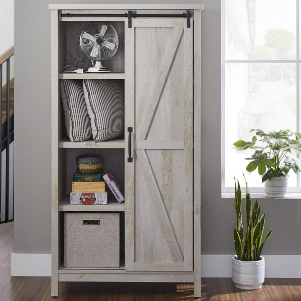 Better Homes and Gardens Modern Farmhouse Bookcase Storage Cabinet, Rustic White Finish