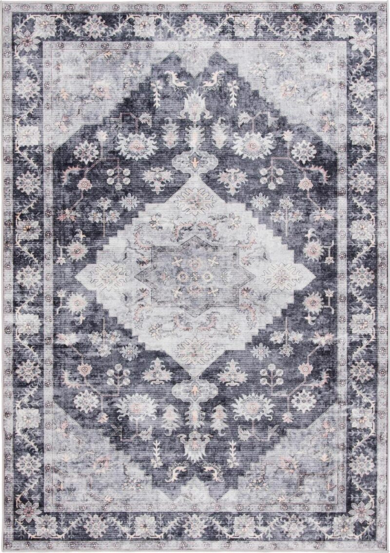 Better Homes and Gardens Machine Washable Persian Indoor Area Rug, Gray, 7'2 x9'10