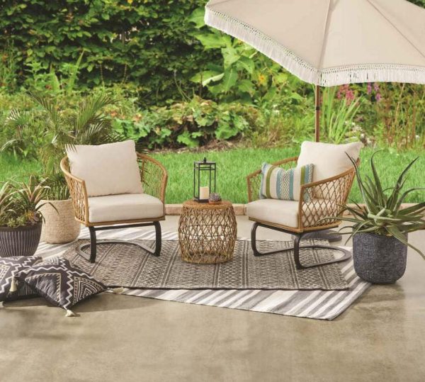 Better Homes and Gardens Ventura 3-Piece Outdoor Boho Wicker Chat Set, White
