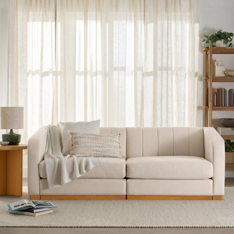 Better Homes and Gardens Lillian Channel Tufted Sofa 83.5  Cream Linen - Image 9