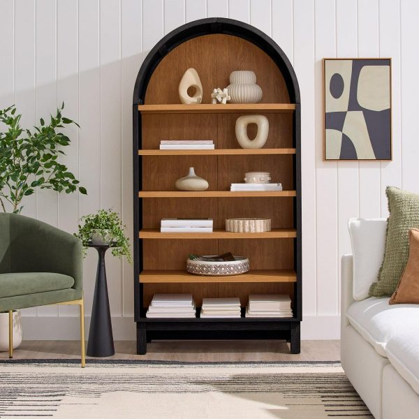 Better Homes and Gardens Juliet Open Arch Bookcase, Rich Black and Light Honey