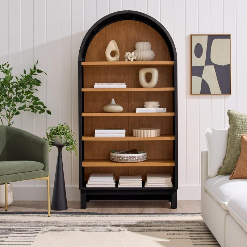 Better Homes and Gardens Juliet Open Arch Bookcase, Rich Black and Light Honey