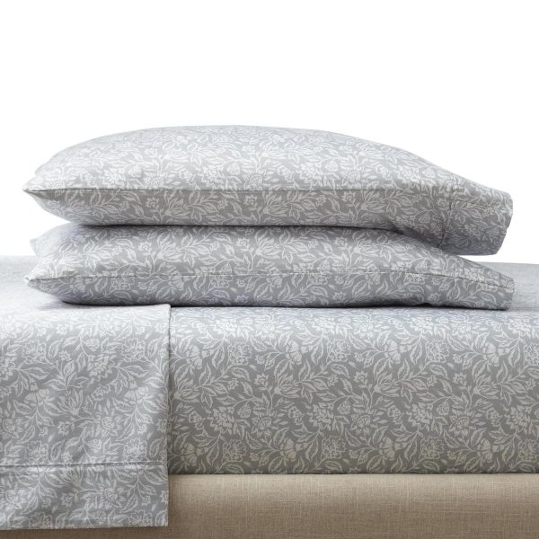 Better Homes and Gardens 4-Piece 300 Thread Count Floral Soft Silver Cotton Sateen Bed Sheet Set, King