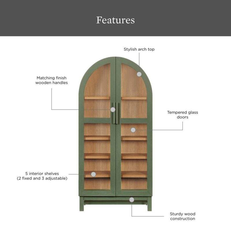 Better Homes and Gardens Juliet Arch Cabinet, Deep Green Finish - Image 2