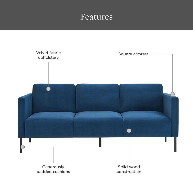 Better Homes and Gardens Wyatt Velvet Sofa, Blue Cove - Image 6
