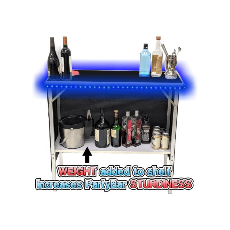 Black Folding Portable Party Bar with Patented Multi-Color LED Lights, Storage Shelf, Carrying Bag, and 2 Skirts (40  L x 36  H) - Single - Image 2