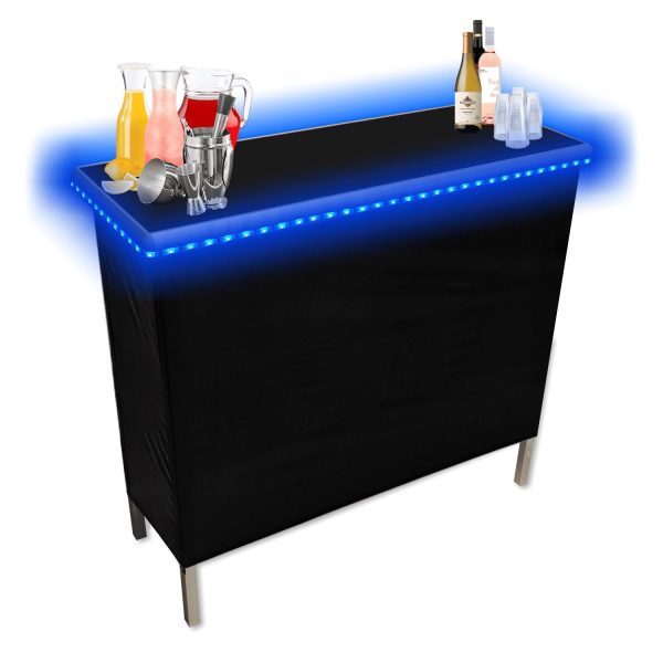 Black Folding Portable Party Bar with Patented Multi-Color LED Lights, Storage Shelf, Carrying Bag, and 2 Skirts (40  L x 36  H) - Single
