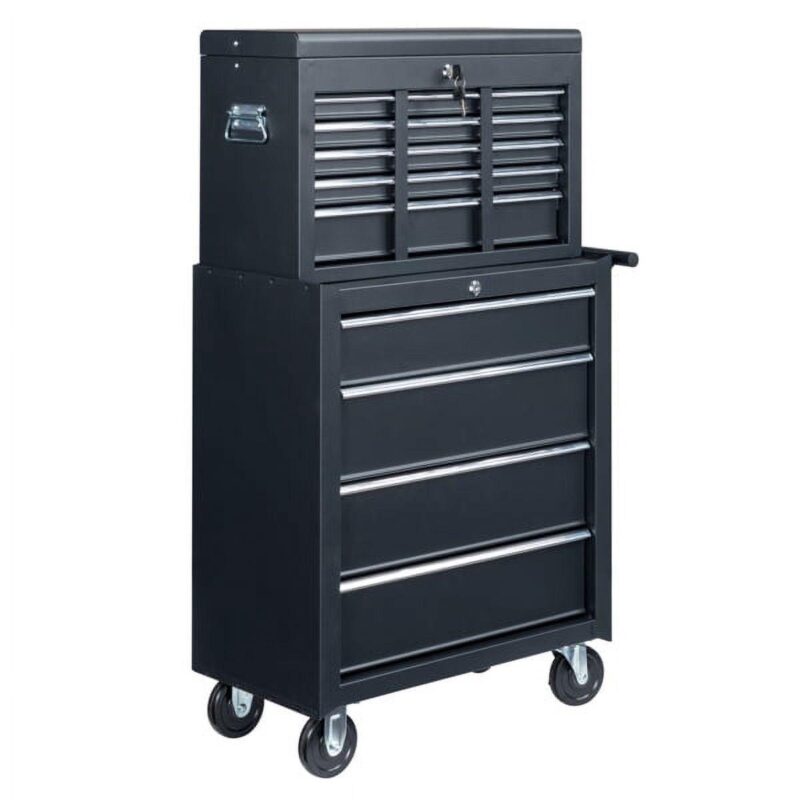Black Heavy-Duty Steel Tool Cabinet with 5 Drawers and Wheels a 61.8cm Professional Industrial Tool Storage for Workshop, Garage, Auto Repair - Image 3