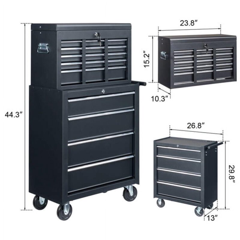 Black Heavy-Duty Steel Tool Cabinet with 5 Drawers and Wheels a 61.8cm Professional Industrial Tool Storage for Workshop, Garage, Auto Repair - Image 11