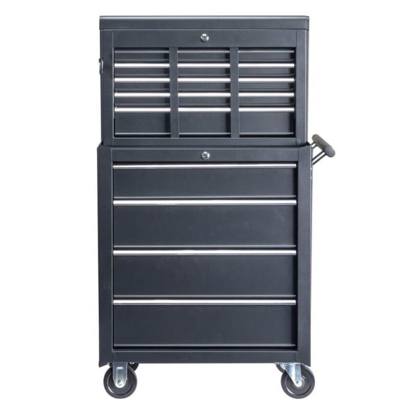 Black Heavy-Duty Steel Tool Cabinet with 5 Drawers and Wheels a 61.8cm Professional Industrial Tool Storage for Workshop, Garage, Auto Repair - Image 2