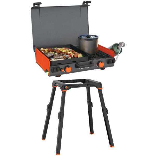 Blackstone Adventure Ready 14a Propane Camping Griddle with Side Burner + Blackstone Griddle Leg Kit with Adjustable Legs and Base, 1-Piece