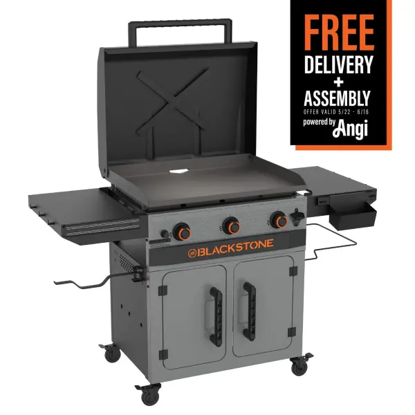 Blackstone Bronco 3-Burner 28  XL Omnivore Griddle with Dual Side Shelves and Cabinet