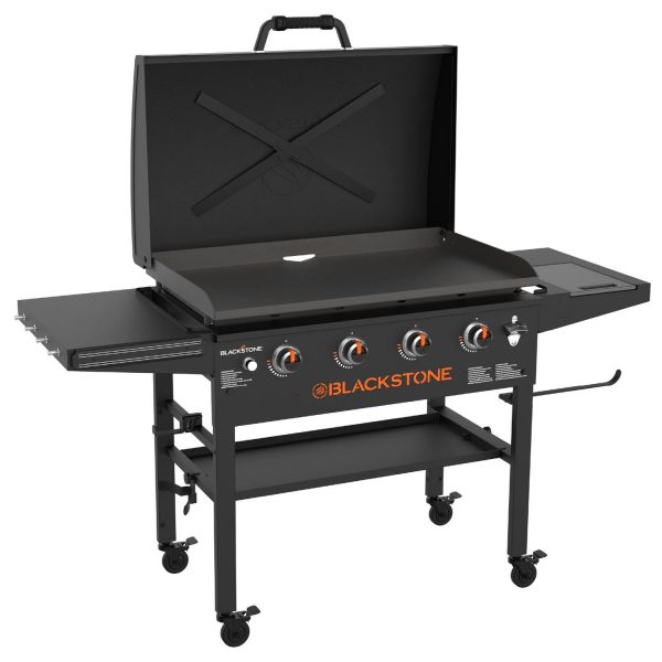 Blackstone Original 4-Burner 36  Propane Omnivore Outdoor Griddle with Hood and Folding Side Shelves