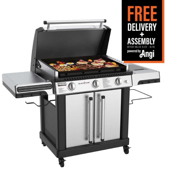 Blackstone ProSeries 3-Burner 28a XL Propane Griddle with Stainless Steel Cabinet and Hood