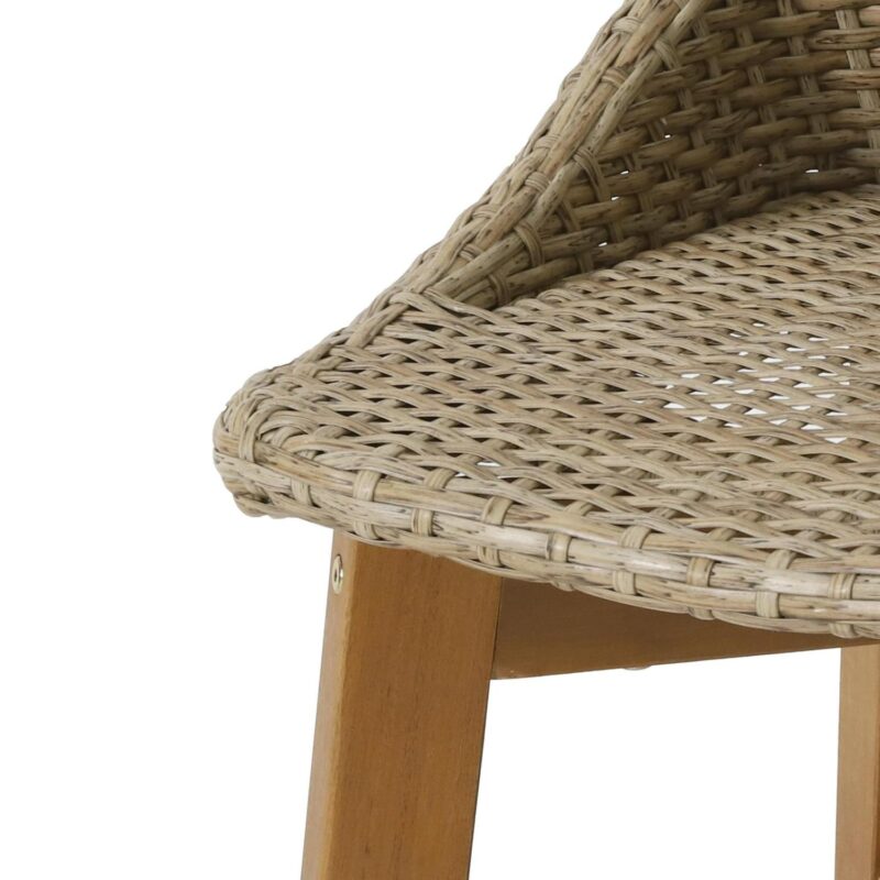 Borah Wicker and Acacia Wood Outdoor Barstools, Set of 4, Light Multibrown and Teak - Image 8