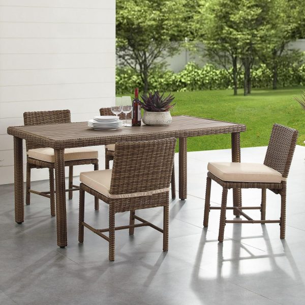 Bradenton 5Pc Outdoor Wicker Dining Set Sand/Weathered Brown - Dining Table and 4 Dining Chairs