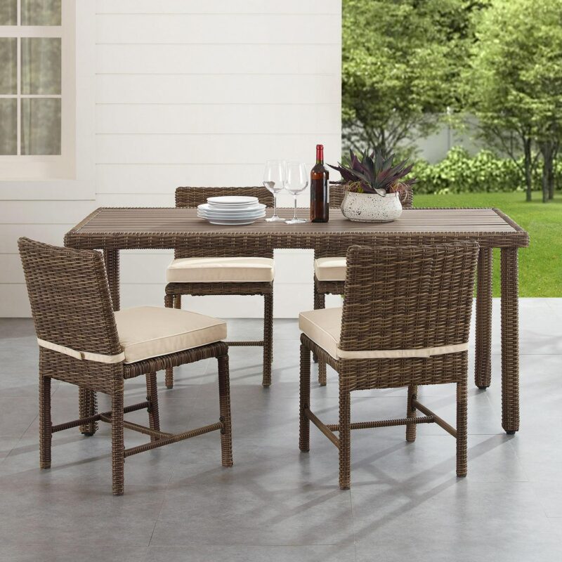 Bradenton 5Pc Outdoor Wicker Dining Set Sand/Weathered Brown - Dining Table and 4 Dining Chairs - Image 5
