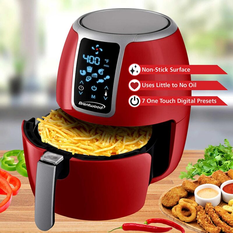 Brentwood Small 1400 Watt 4 Quart Electric Digital Air Fryer with Temperature Control in Red - Image 2