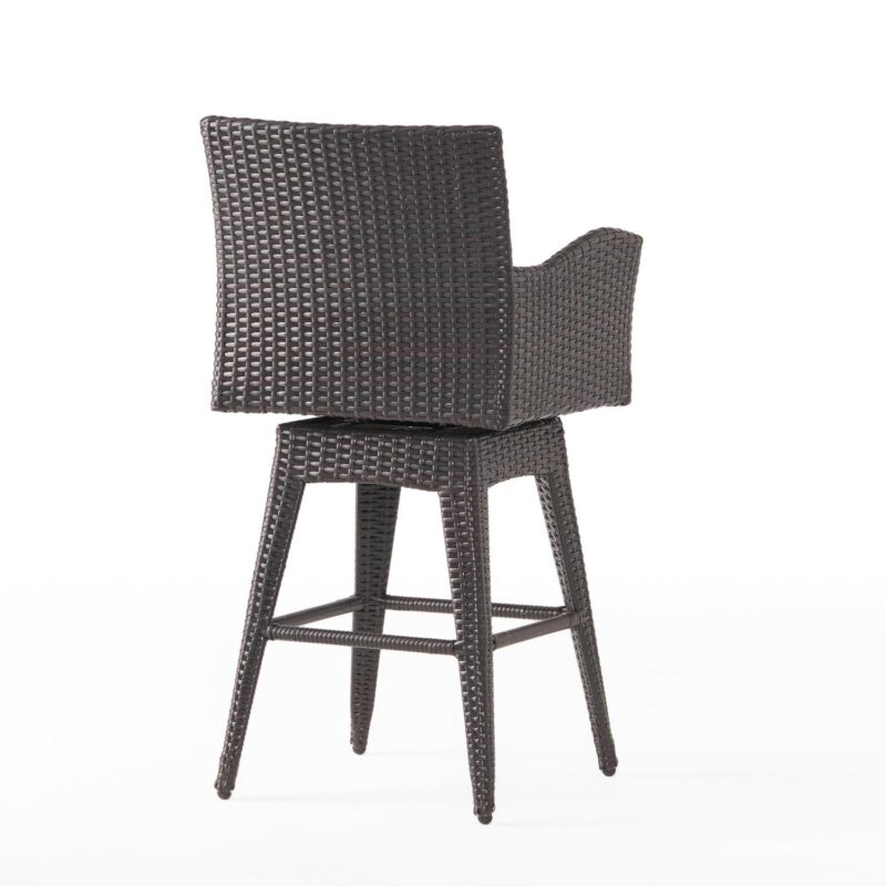 Brown Wicker Swivel Armed Barstool - Image 5