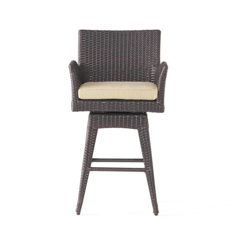 Brown Wicker Swivel Armed Barstool - Image 2