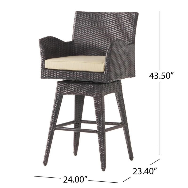 Brown Wicker Swivel Armed Barstool - Image 3