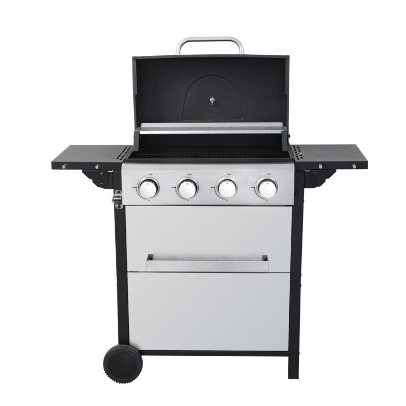 Bryndell 4-burner 34200BTU Propane Gas BBQ Grill with Foldable Side Table, Hanging Basket, Enamel Cooking Grids, Stainless Steel, Black + Grey - Image 6
