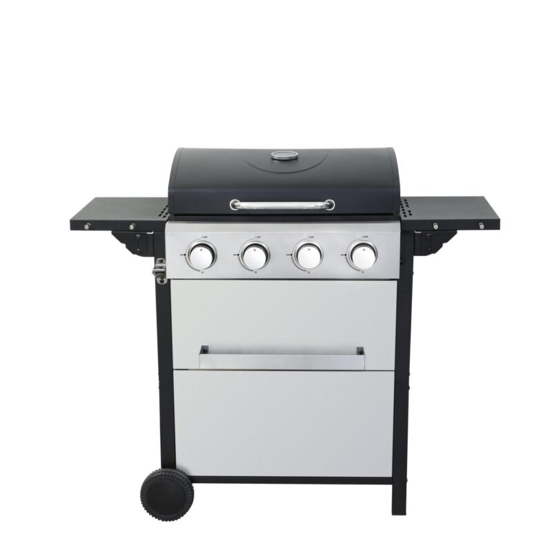 Bryndell 4-burner 34200BTU Propane Gas BBQ Grill with Foldable Side Table, Hanging Basket, Enamel Cooking Grids, Stainless Steel, Black + Grey - Image 5