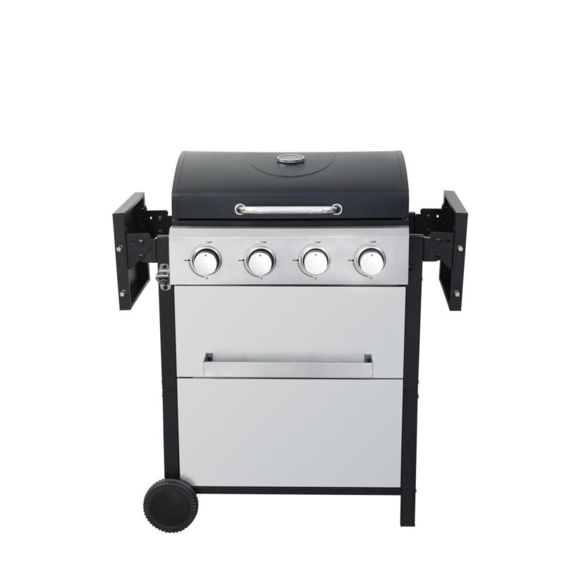 Bryndell 4-burner 34200BTU Propane Gas BBQ Grill with Foldable Side Table, Hanging Basket, Enamel Cooking Grids, Stainless Steel, Black + Grey - Image 7
