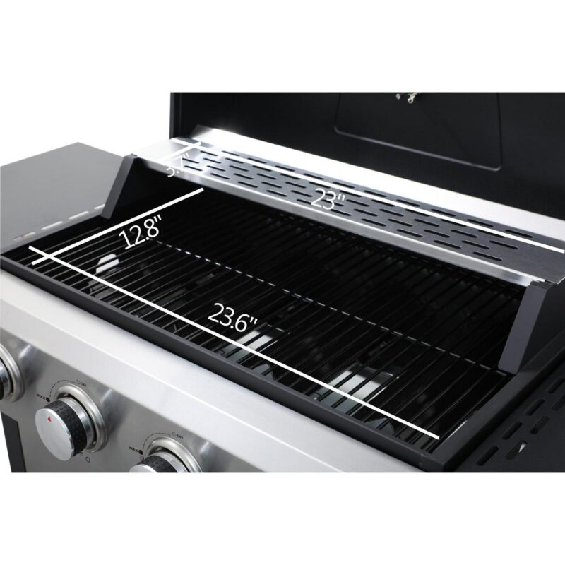 Bryndell 4-burner 34200BTU Propane Gas BBQ Grill with Foldable Side Table, Hanging Basket, Enamel Cooking Grids, Stainless Steel, Black + Grey - Image 2