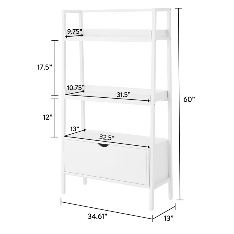 Build Your Own Furniture Kids Ladder Bookcase with Drawer, White - Image 5