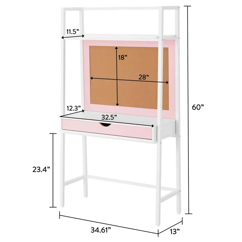 Build Your Own Furniture Kids Ladder Desk with Bulletin Board, Pink/White - Image 6
