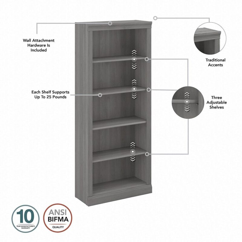 Bush Furniture Saratoga Tall 5 Shelf Bookcase - Set of 2 - Image 6
