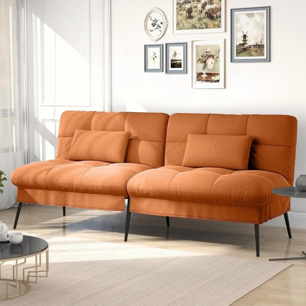 COMHOMA 68a 3 W Convertible Futon Sofa Bed with Adjustable Backrest Fabric Futon Couch,Orange Brown