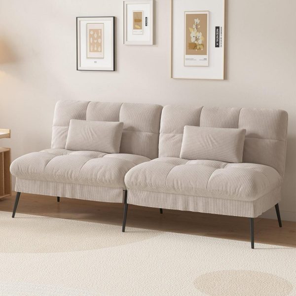COMHOMA Convertible Futon Sofa Bed Upholstered Futon Couch Corduroy Sleeper Sofa,Cream White