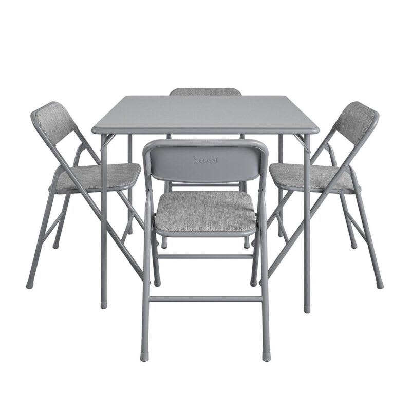 COSCO 34  Vinyl Folding Card Table with 4 Fabric Folding Chairs, Gray - Image 8
