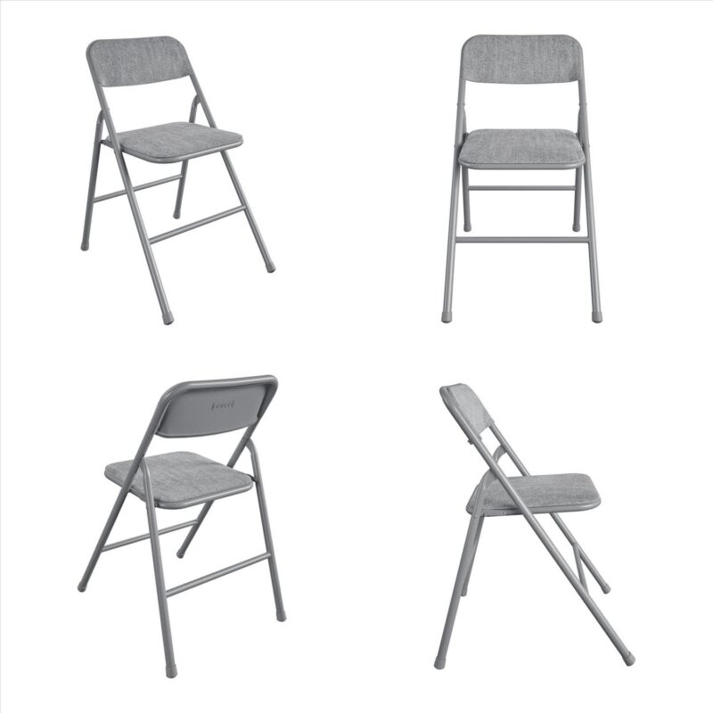 COSCO 34  Vinyl Folding Card Table with 4 Fabric Folding Chairs, Gray - Image 7