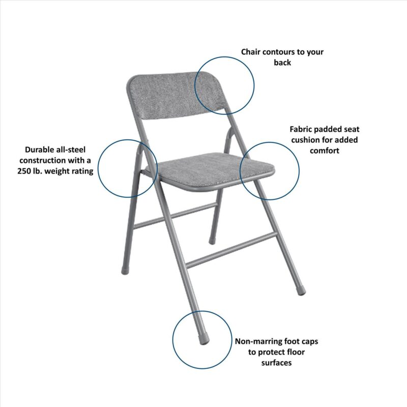COSCO 34  Vinyl Folding Card Table with 4 Fabric Folding Chairs, Gray - Image 5