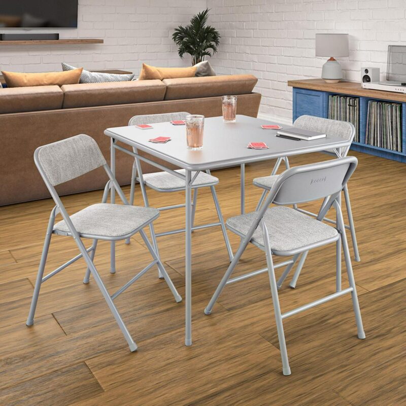 COSCO 34  Vinyl Folding Card Table with 4 Fabric Folding Chairs, Gray - Image 2
