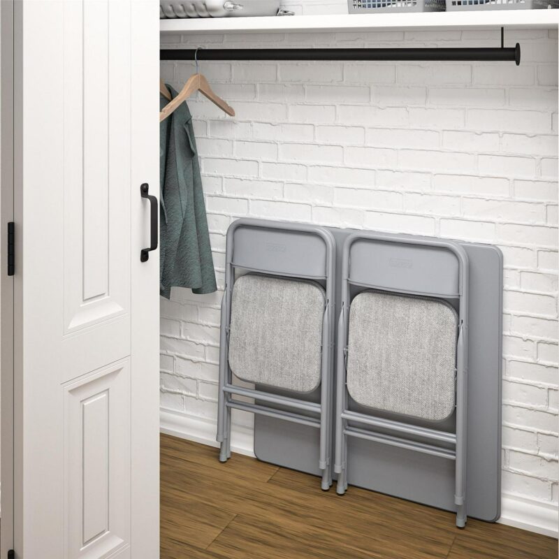 COSCO 34  Vinyl Folding Card Table with 4 Fabric Folding Chairs, Gray - Image 3