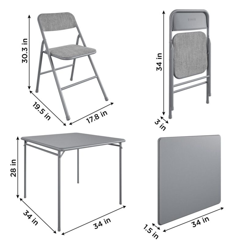 COSCO 34  Vinyl Folding Card Table with 4 Fabric Folding Chairs, Gray - Image 6