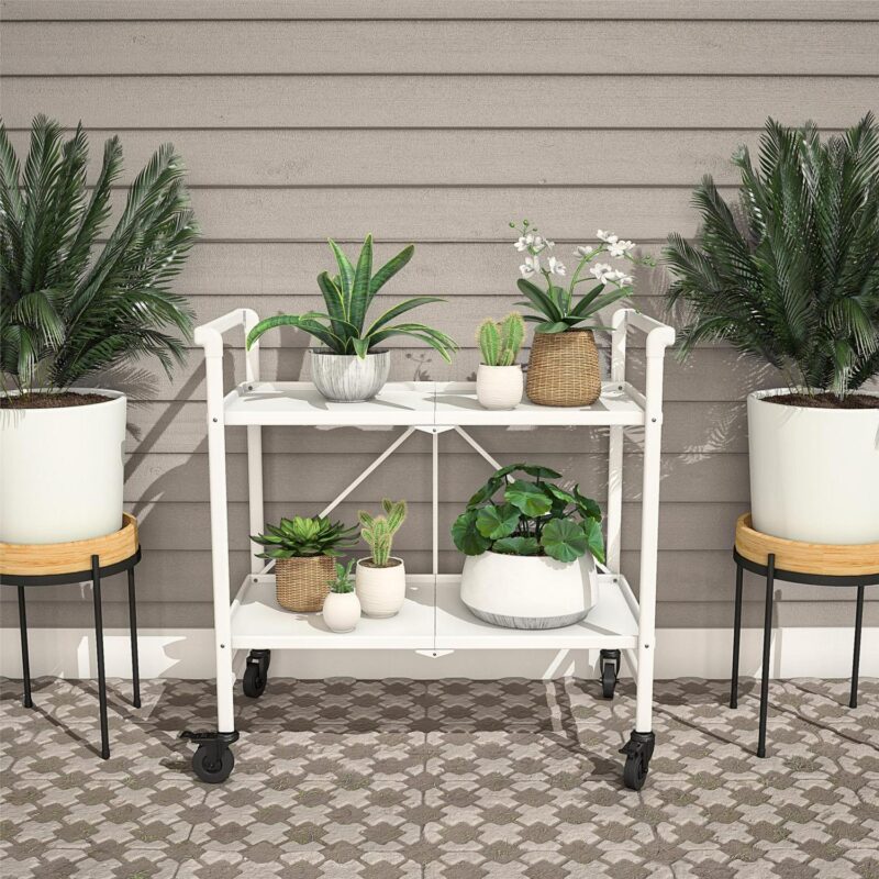 COSCO Outdoor Living(tm) Outdoor and Indoor Folding Serving Cart with Wheels and 2 Shelves, White - Image 2