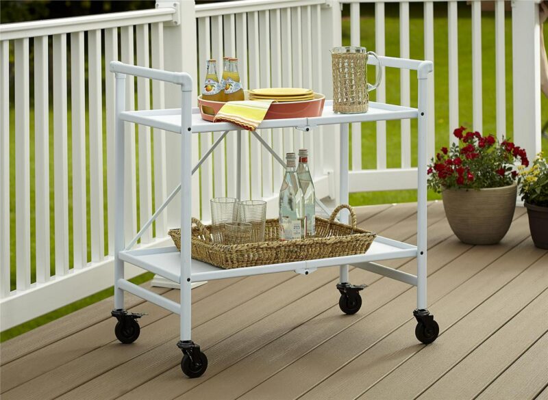 COSCO Outdoor Living(tm) Outdoor and Indoor Folding Serving Cart with Wheels and 2 Shelves, White - Image 3
