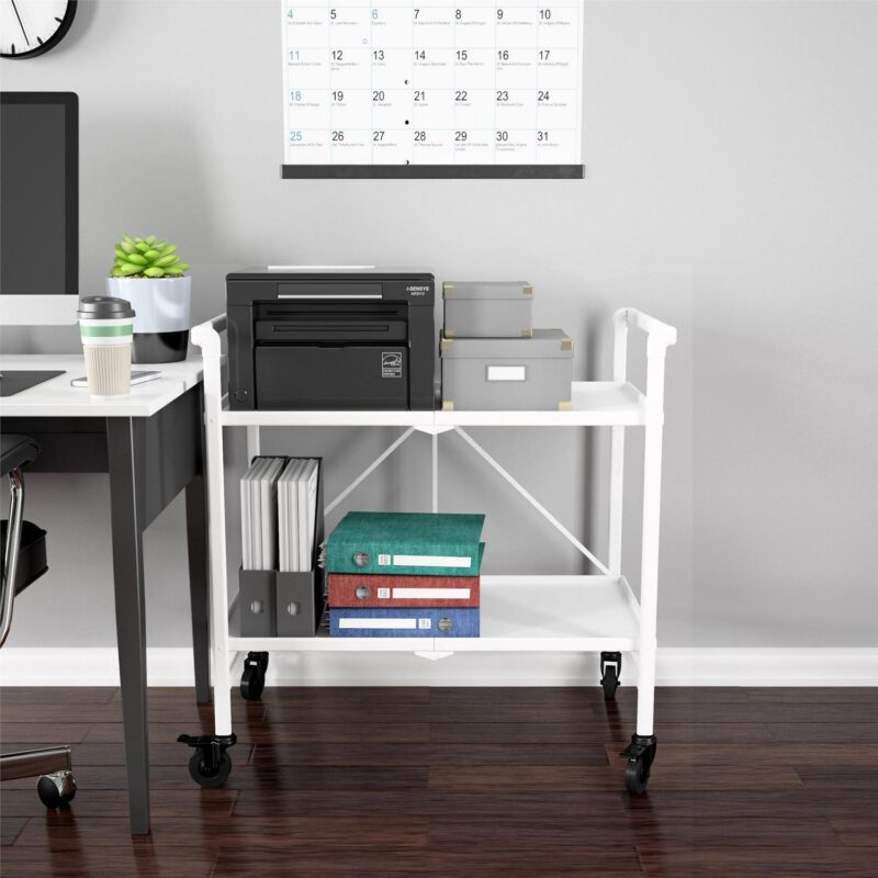 COSCO Outdoor Living(tm) Outdoor and Indoor Folding Serving Cart with Wheels and 2 Shelves, White - Image 9