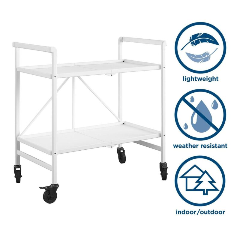 COSCO Outdoor Living(tm) Outdoor and Indoor Folding Serving Cart with Wheels and 2 Shelves, White - Image 5
