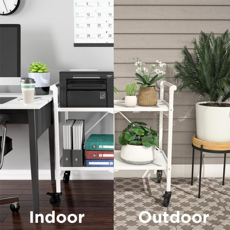 COSCO Outdoor Living(tm) Outdoor and Indoor Folding Serving Cart with Wheels and 2 Shelves, White - Image 7