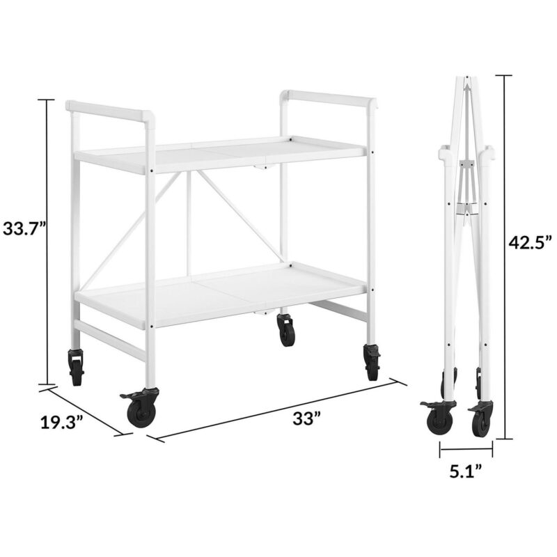 COSCO Outdoor Living(tm) Outdoor and Indoor Folding Serving Cart with Wheels and 2 Shelves, White - Image 6