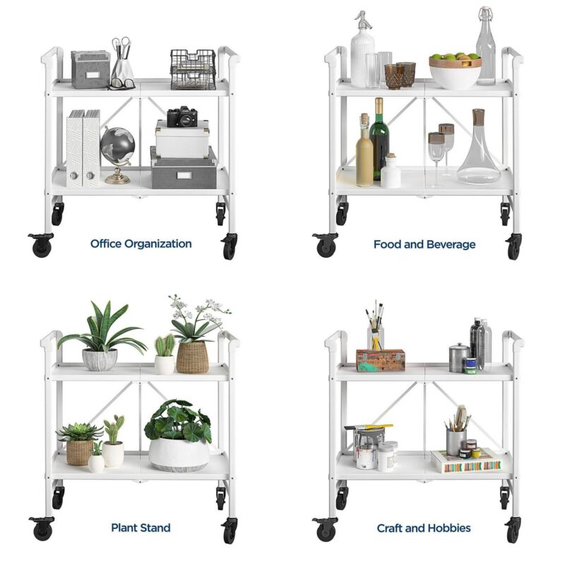 COSCO Outdoor Living(tm) Outdoor and Indoor Folding Serving Cart with Wheels and 2 Shelves, White - Image 8