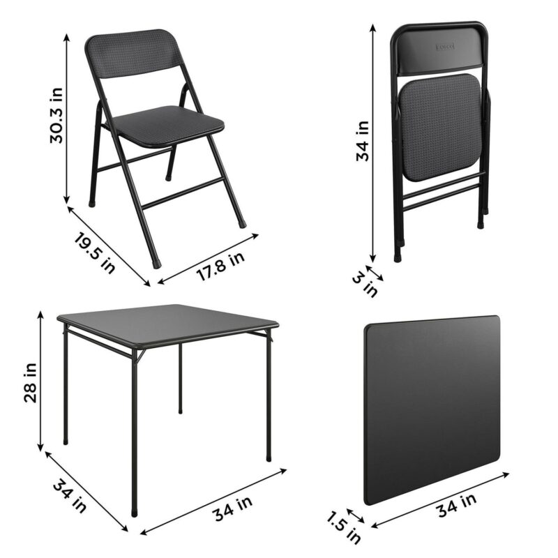 COSCO Premium 5-Piece Folding Table and Chair Dining Set, Black - Image 6